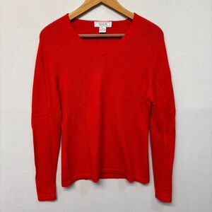 Terryl Women 100% Cashmere Sweater Size Medium Red V-Neck Holiday D042 -21